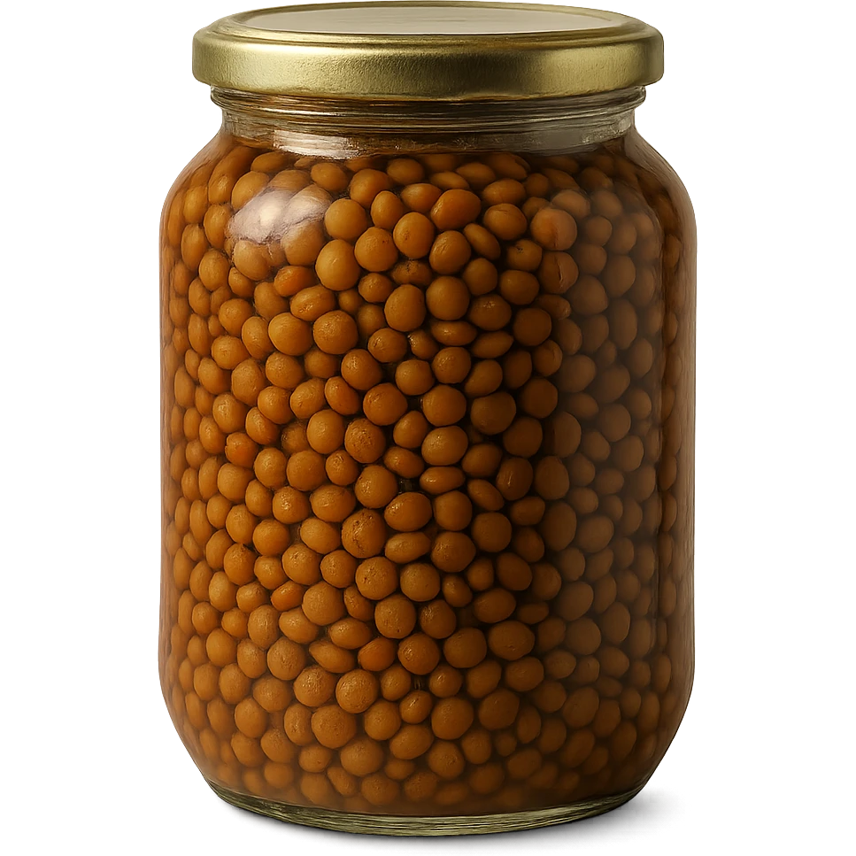 Realistic style jar of canned lentils, natural details, no background. emoji