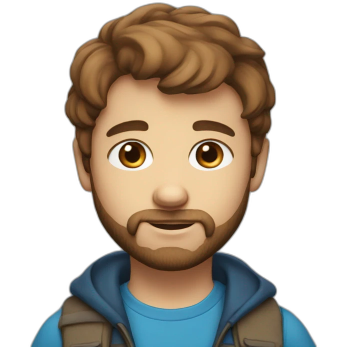 gazing blue-eyed boy with brown short hair and beard  emoji