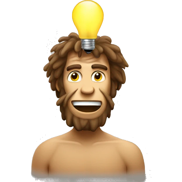 caveman light bulb moment happy but inquisitive - face and light bulb only emoji