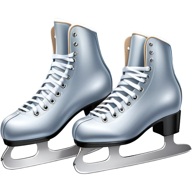An icon featuring a pair of elegant figure skates standing on the smooth ice of a rink, with sparkling ice beneath them. The background shows a grand ice arena with bright lights and empty stands, highlighting the beauty and grace of figure skating. Transparent background. emoji