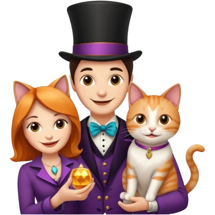 magician couple and their pet cat emoji
