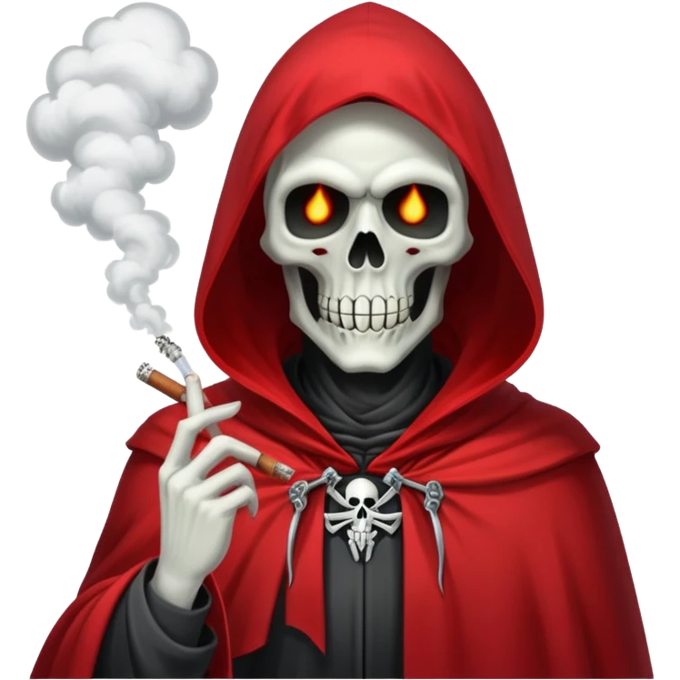 grim reaper in red cape smoking weed with loads of smoke in the air emoji