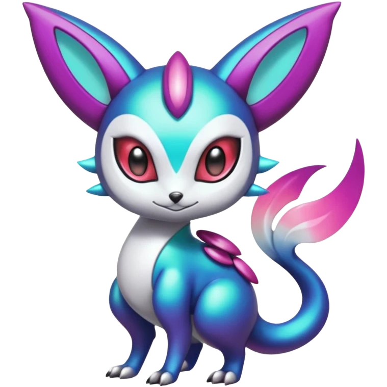 Shiny Colorful glowing glossy smooth soft silky Futuristic Cyber-Vernid-Trico-Meloetta-Latias-Koraidon-Peppercat-Protogen-Pokémon-Digimon-Fakémon-fusion-hybrid-creature emoji