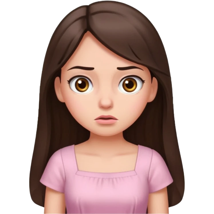 annoyed long brunette hair girl with hazel eyes wearing light pink dress emoji