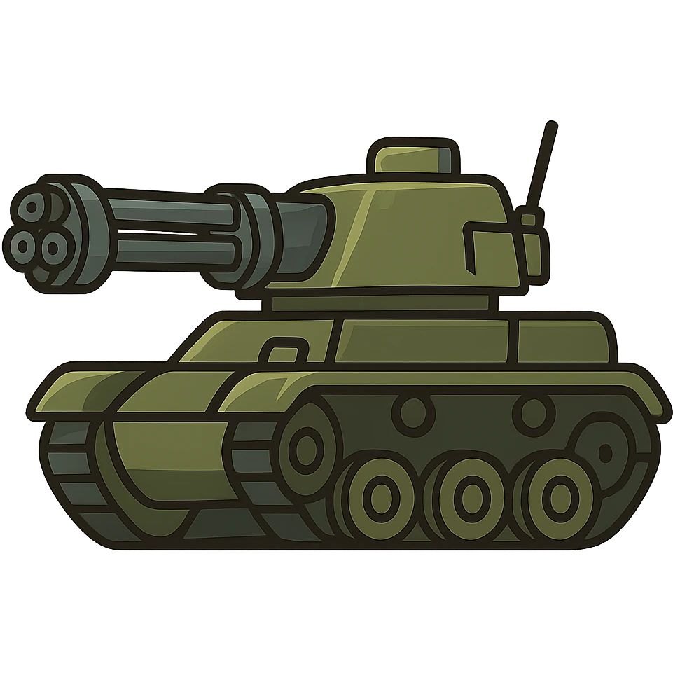 flat toon style tank with a gatling gun mounted emoji