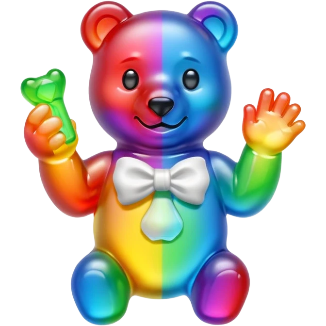 Rainbow Gummybear holding a discord symbol emoji