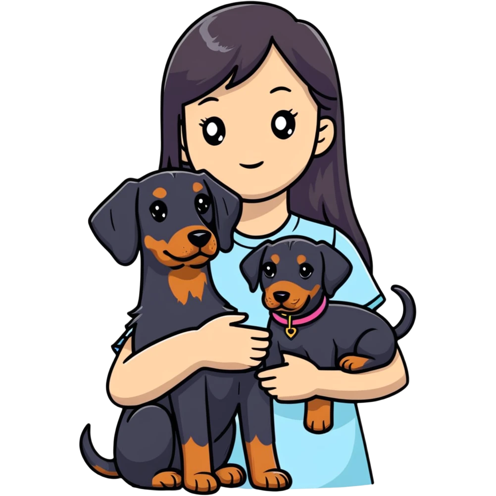 Black long-haired girl holding Doberman emoji