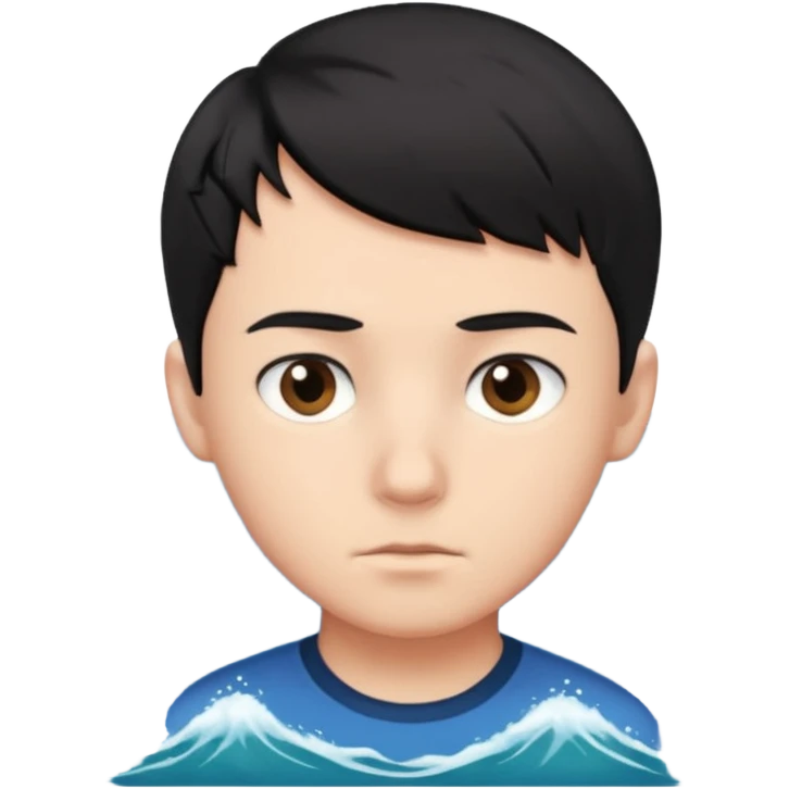 boy with short black hair, ocean, air, perfectionist emoji