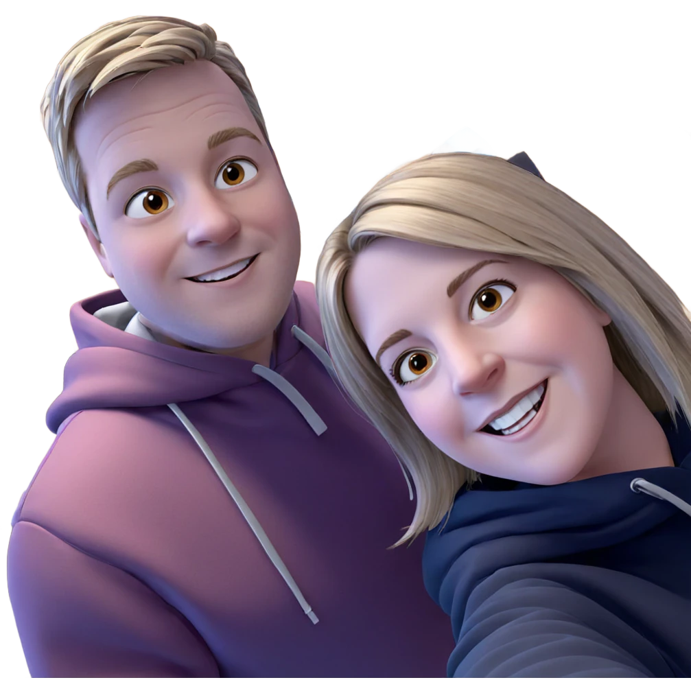 smiling girl with hooded boy emoji