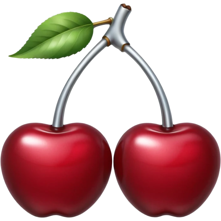 A pair of cherries emoji made of liquid silver chrome, smooth rounded shapes, glossy metallic surface, subtle sensual vibe, luxury sexy aesthetic, iOS emoji style, centered, clean white background emoji