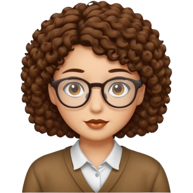 brown eyes brown short curly hair with glasses emoji