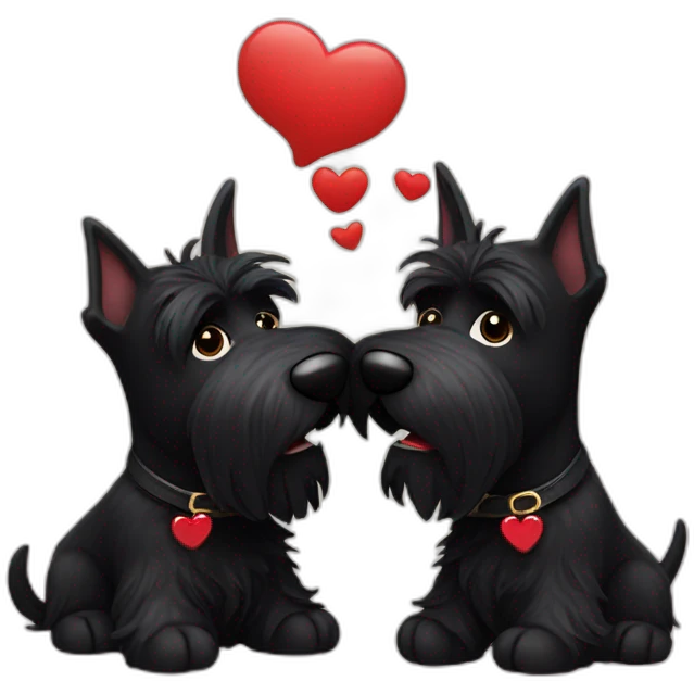 Two black Scottish terrier kissing emoji