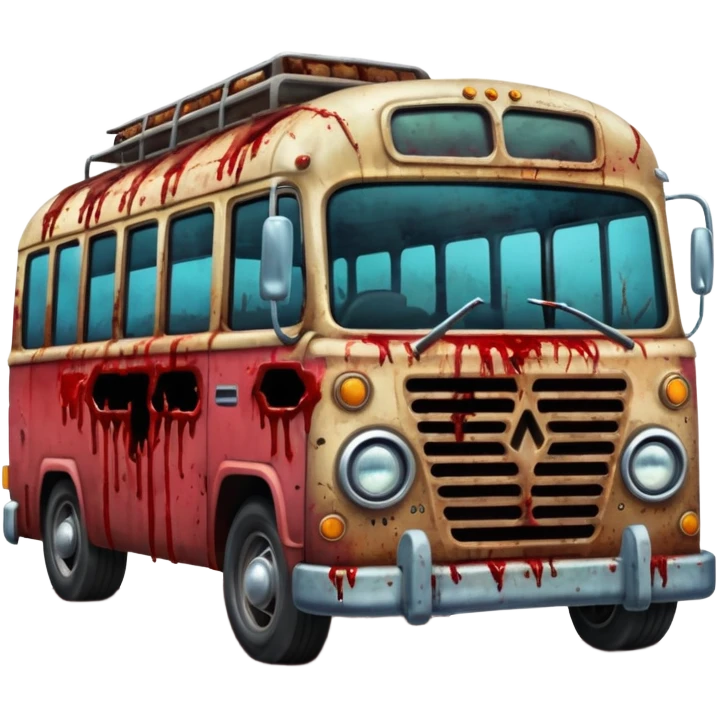 Zombie apocalypse bus..... in the style of your bleeding skull art. More blood and a zombies stuck to the grill that have ran over emoji