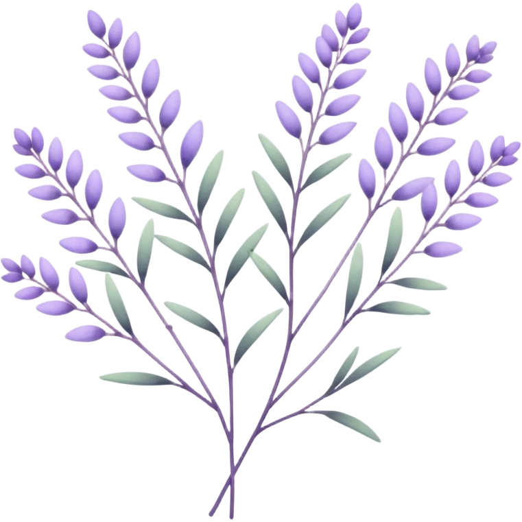 simple flower branches. The art style is clean line art with delicate watercolor textures, pastel colors, and a dominant palette of lavender, soft lilac, and muted purple. emoji