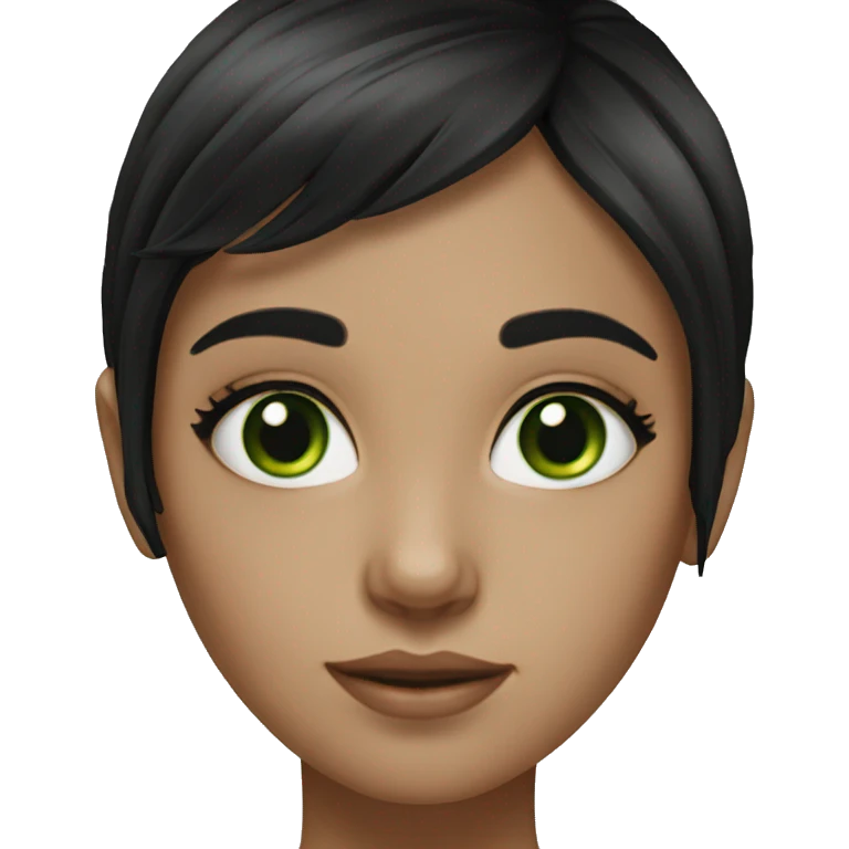 realistic black haired girl green eyes emoji