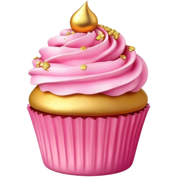 ultra realistic pink cupcake with gold pieces emoji