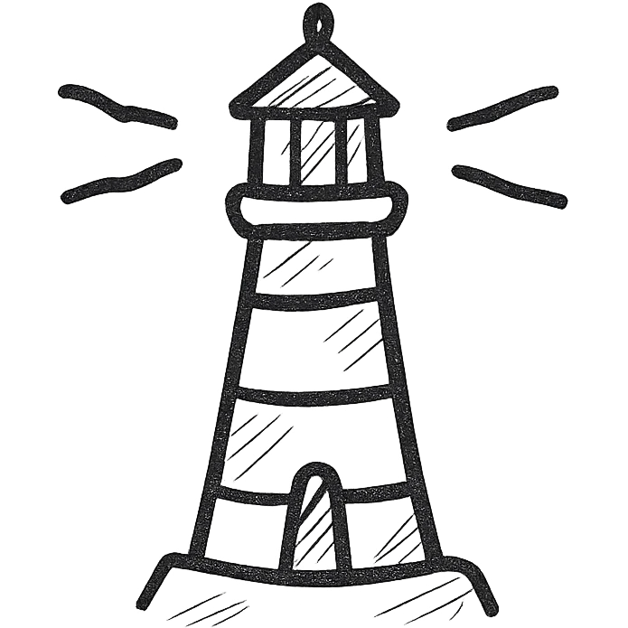 Lighthouse icon, simple and clean, black and white, minimalist design, hand drawn style, no additional details emoji