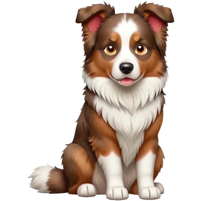 cinematic-[australian shepherd dog]-realistic-full-body-sitting-emoji,-tail-resting-loosely-beside-its-paws,-head-tilted-dramatically,-scruffy-[white and red merle]-fur,-simplified-yet-realistic-focused-features,-highly-detailed,-glowing-with-an-almost-sarcastic-glow emoji