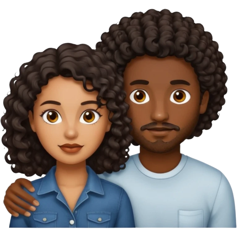 Dark brown skin man with a light beard and a curly   fade haircut with dark brown eyes with a brown skin  Latina woman with dark wavy hair  emoji