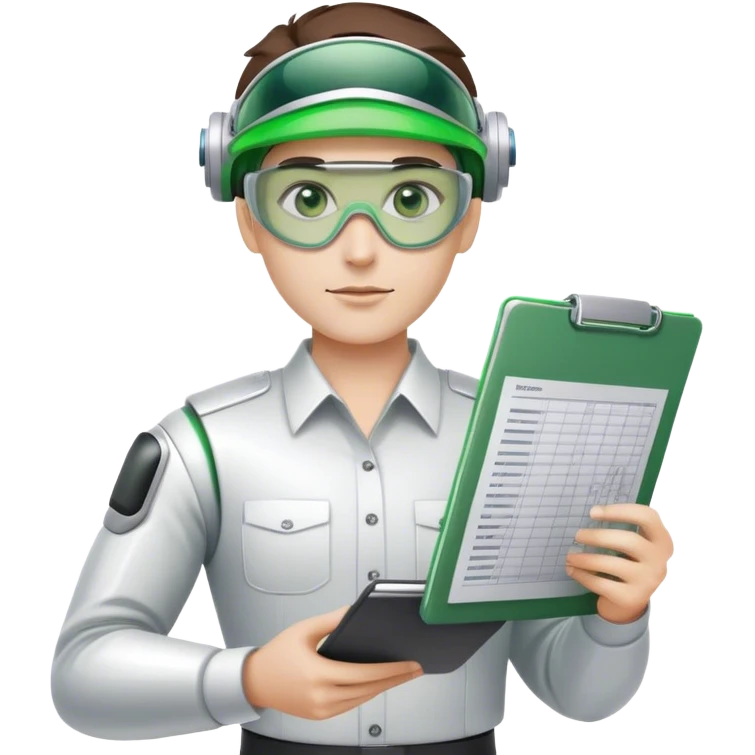 cyborg accountant with green Green eyeshades visor holding spreadsheets emoji
