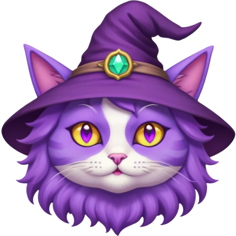 purple witch cat with rainbow eyes emoji