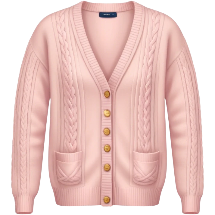 A soft pink cardigan with a cozy design emoji