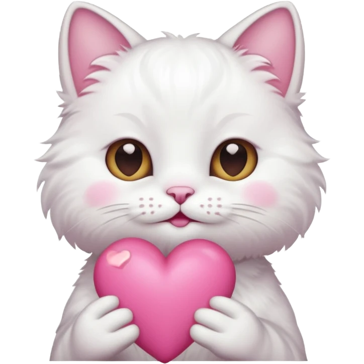 white cat holding pink heart emoji
