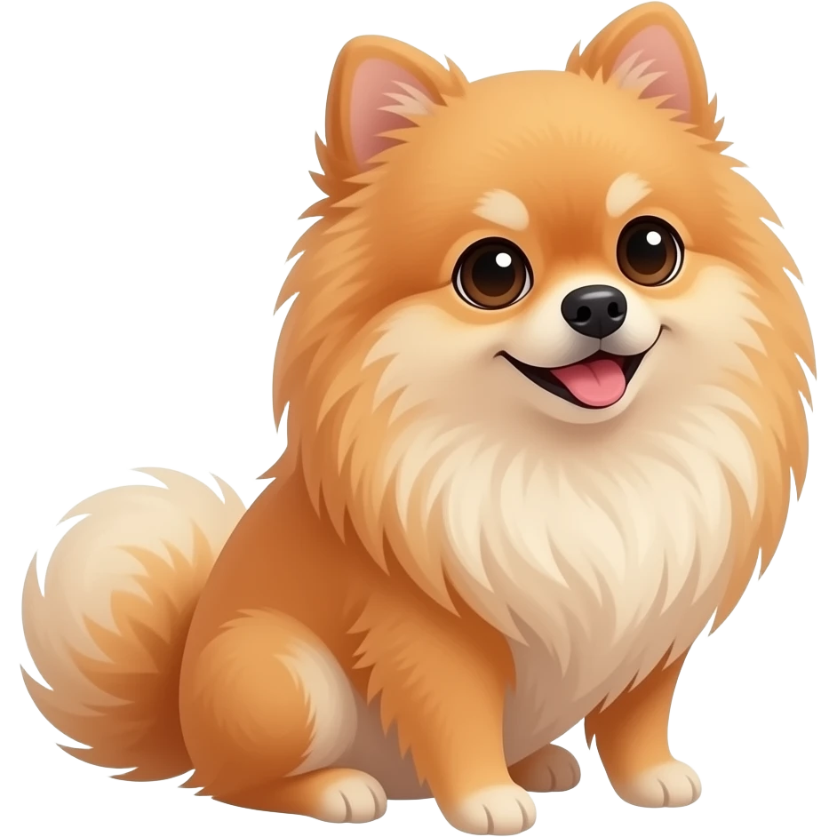 whole body,looking on right , sitting, happy, Pomeranian emoji