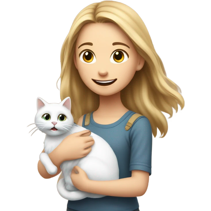 white girl playing with cat emoji