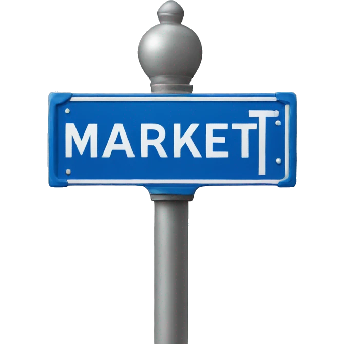 Street sign that says MARKET in blue emoji