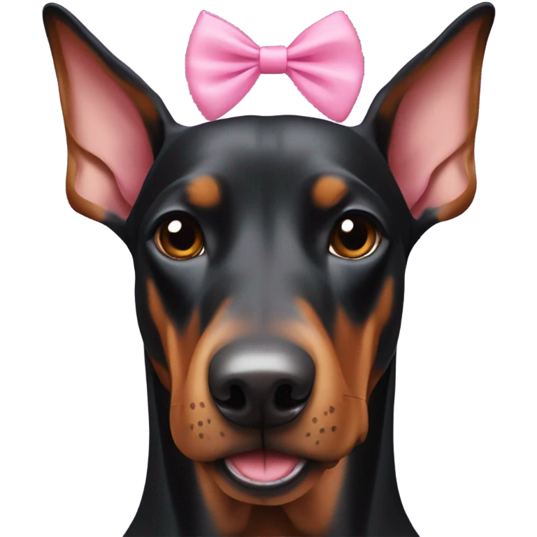 Doberman without ears cropped with pink bow emoji
