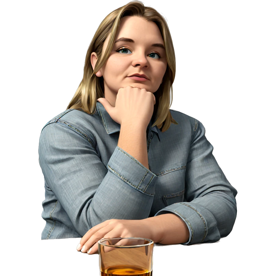 thoughtful girl with whiskey emoji