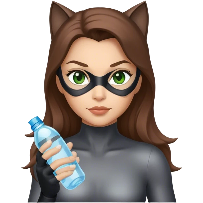 Catwoman with  water bottle and long Brown hair and Green eyes emoji