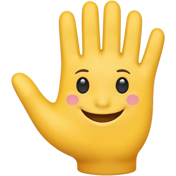 cheerful hand emoji waving, with a smiling face on the palm, no arm, just the hand, vibrant and welcoming emoji
