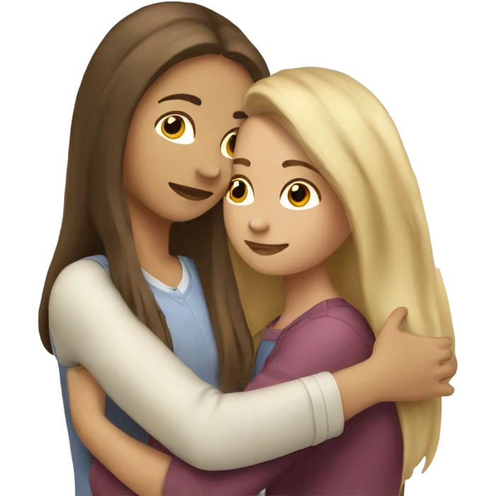 The woman blonde hugs the girl with long brown hair  emoji