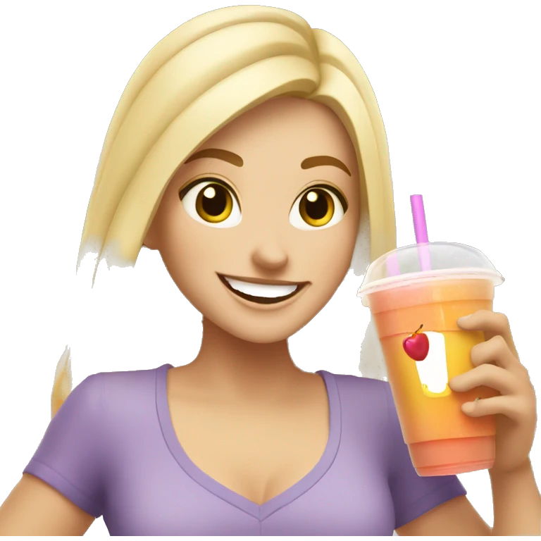 blonde white girl excited about having jamba juice smoothie emoji