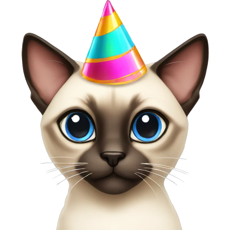 Siamese cat with party hat emoji