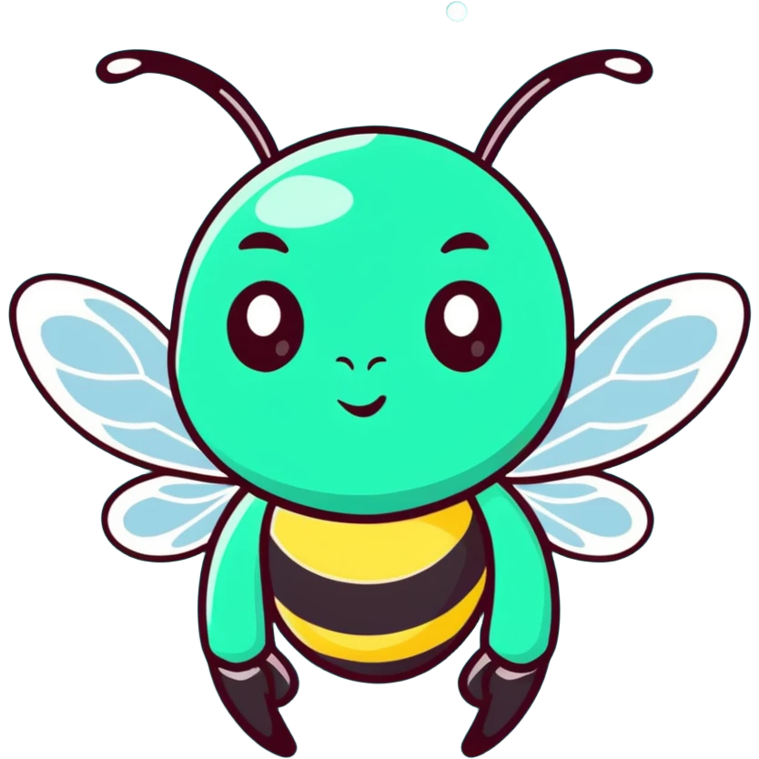 Glamorous mint green female bee with diamond-studded wings, rhinestone decorations, and glittery body emoji