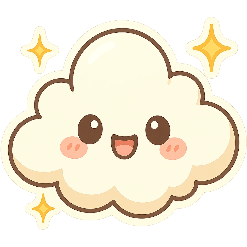 chibi sticker-style cloud with sparkles, cute and exaggerated emoji