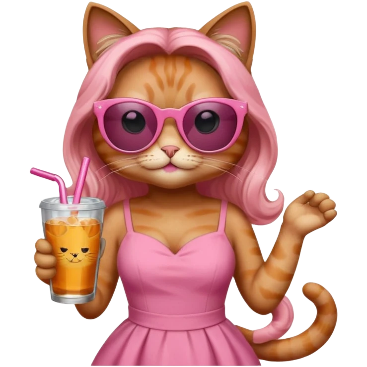 cat long curling hair in drink holders with sunglasses dikkine dress emoji