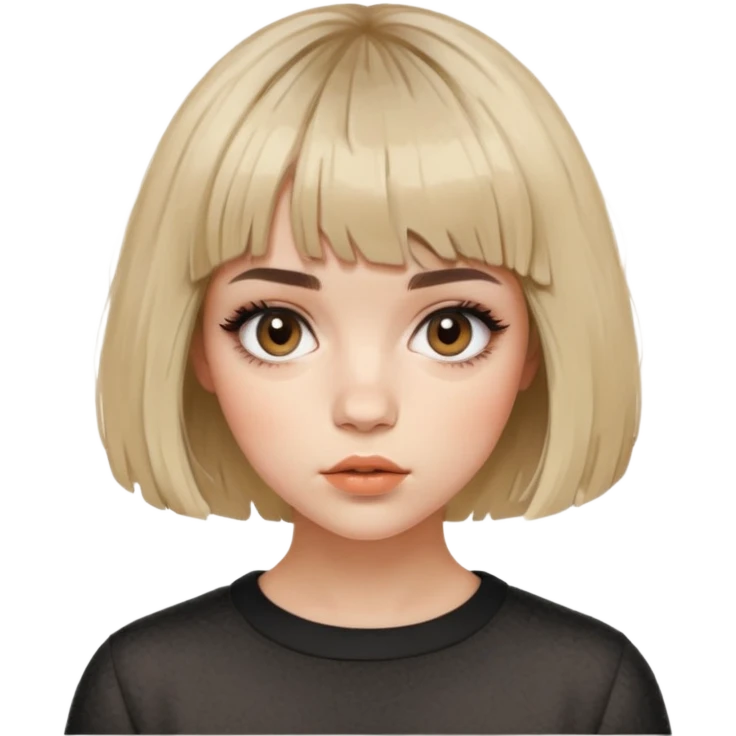 woman with editorial short french bob haircut tousled textured messy wavy hair short blunt baby bangs fringe emoji