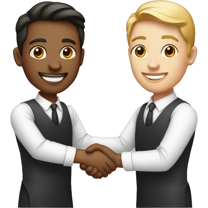restaurant owner and blogger shaking hands, both with fair skin, in great detail emoji