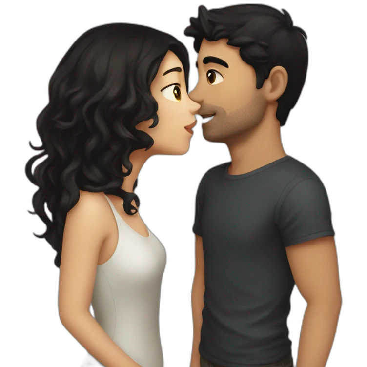 Girl with dark hair kissing guy with dark hair  emoji