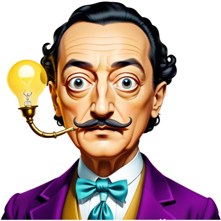 Cinematic Realistic portrait of Salvador Dalí, depicted as a surrealist artist with eccentric, expressive features and his iconic mustache, rendered with vibrant, imaginative lighting and richly detailed period attire that capture his avant-garde essence. emoji
