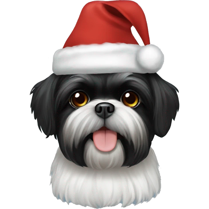 BLACK SHIH TZU CHRISTMAS HAT emoji