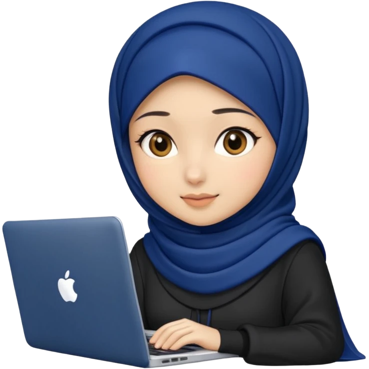 dark blue hijab cute girls with labtop with front profile emoji