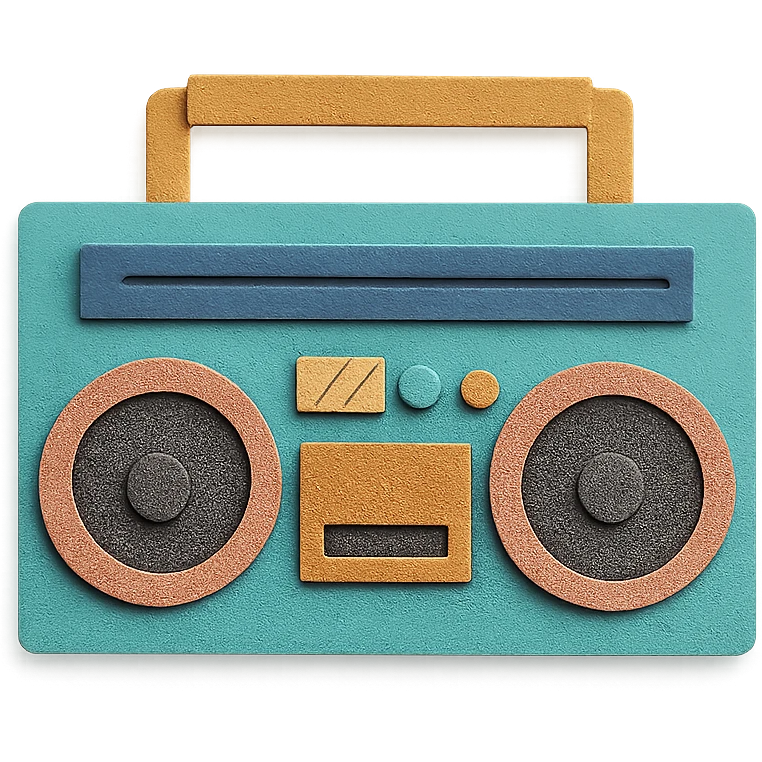 retro boombox with visible paper textures, front view, paper-craft style emoji