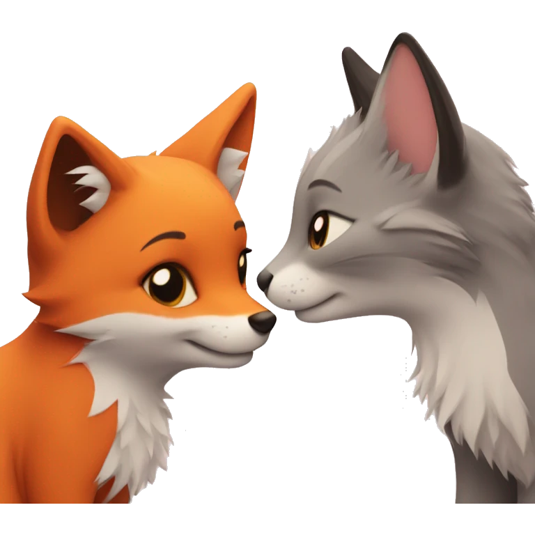 Cute little fox and cute little cat in love emoji