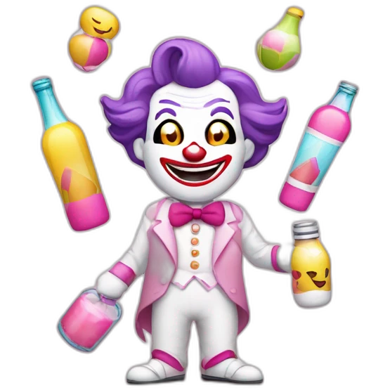 Create a carnival Theme joker in Light white pink & pastel pink, juggling bottles emoji