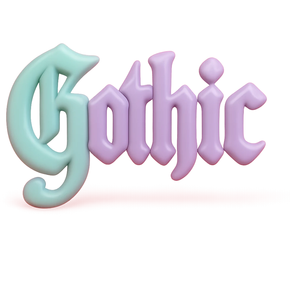the word 'Gothic' in ornate gothic calligraphy, vinyl figure style emoji
